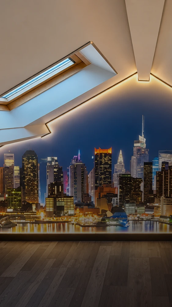 Mur décoratif imprimé sur mesure sous une fenêtre de toit